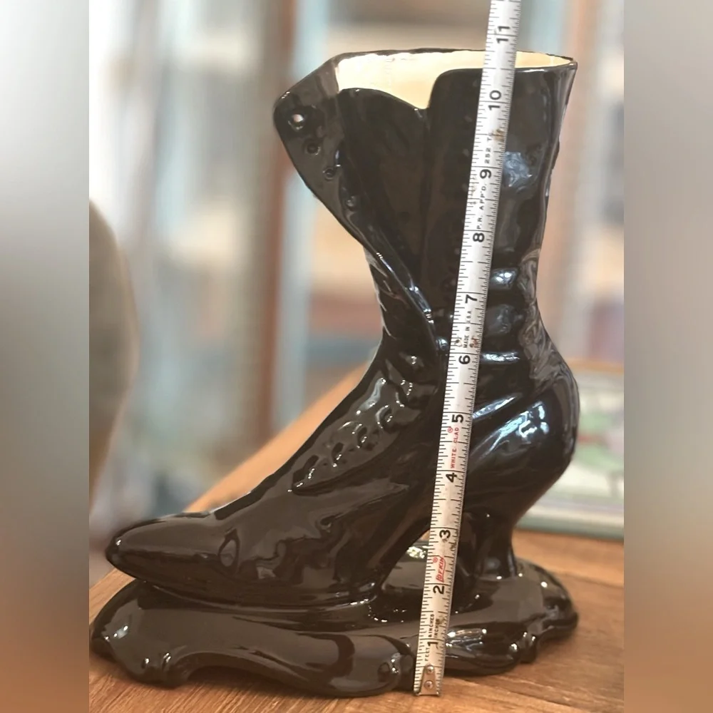 Vintage Atlantic Mold Boot Vase. Black 11”T Planter | Victorian | Gothic. EUC - Picture 3 of 10